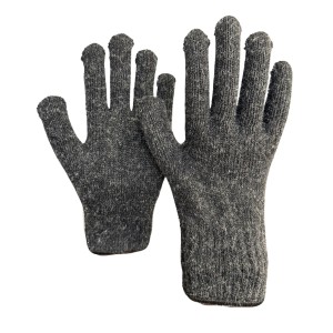 Перчатки рабочие утепленные полушерстяные двухслойные (30% шерсть / 70% акрил, серо-черные)